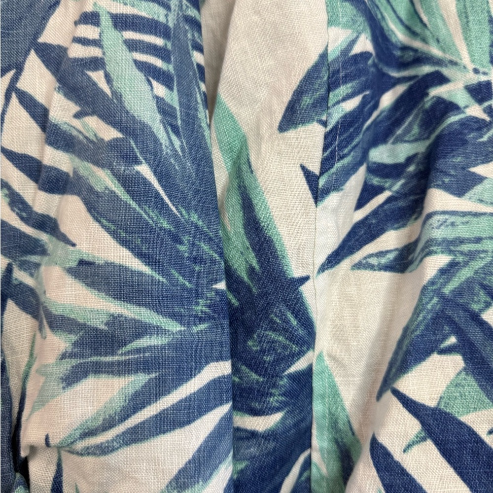 Chico’s Tropical Blue Leaf Print 100% linen open cardigan in size XL (3) - Picture 5 of 13